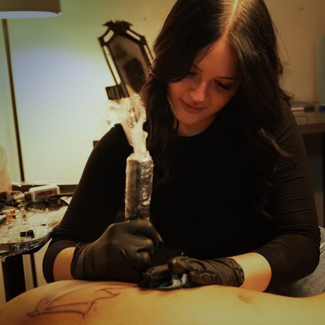Alyssa Klinshaw, fine line and floral tattoo artist at Broken Heart Tattoo in Hillcrest, San Diego