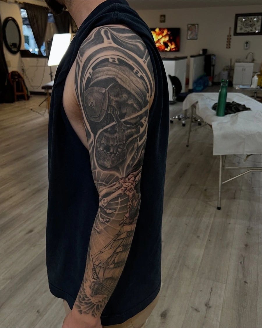 Black and grey tattoo work by the Broken Heart Tattoo studio in Hillcrest, San Diego